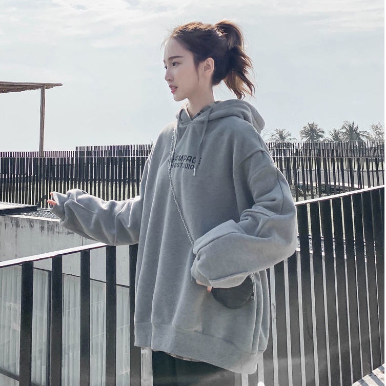 Mới Áo Hoodie Tay Dài Dáng Rộng Thời Trang Cho Nữ