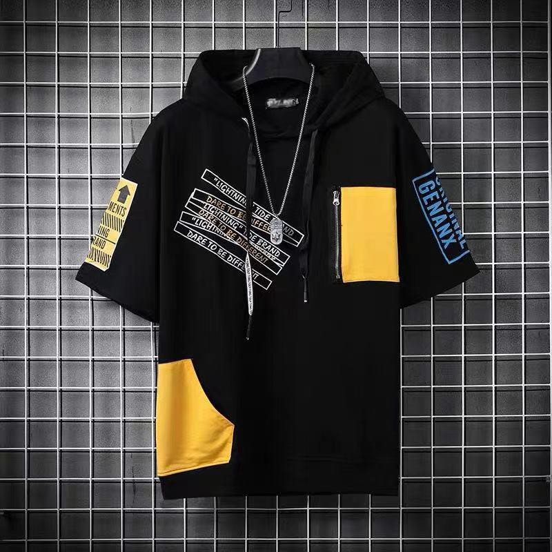 Áo hoodie ngắn tay chất liệu mỏng in họa tiết thời trang hip hop dành cho nam
