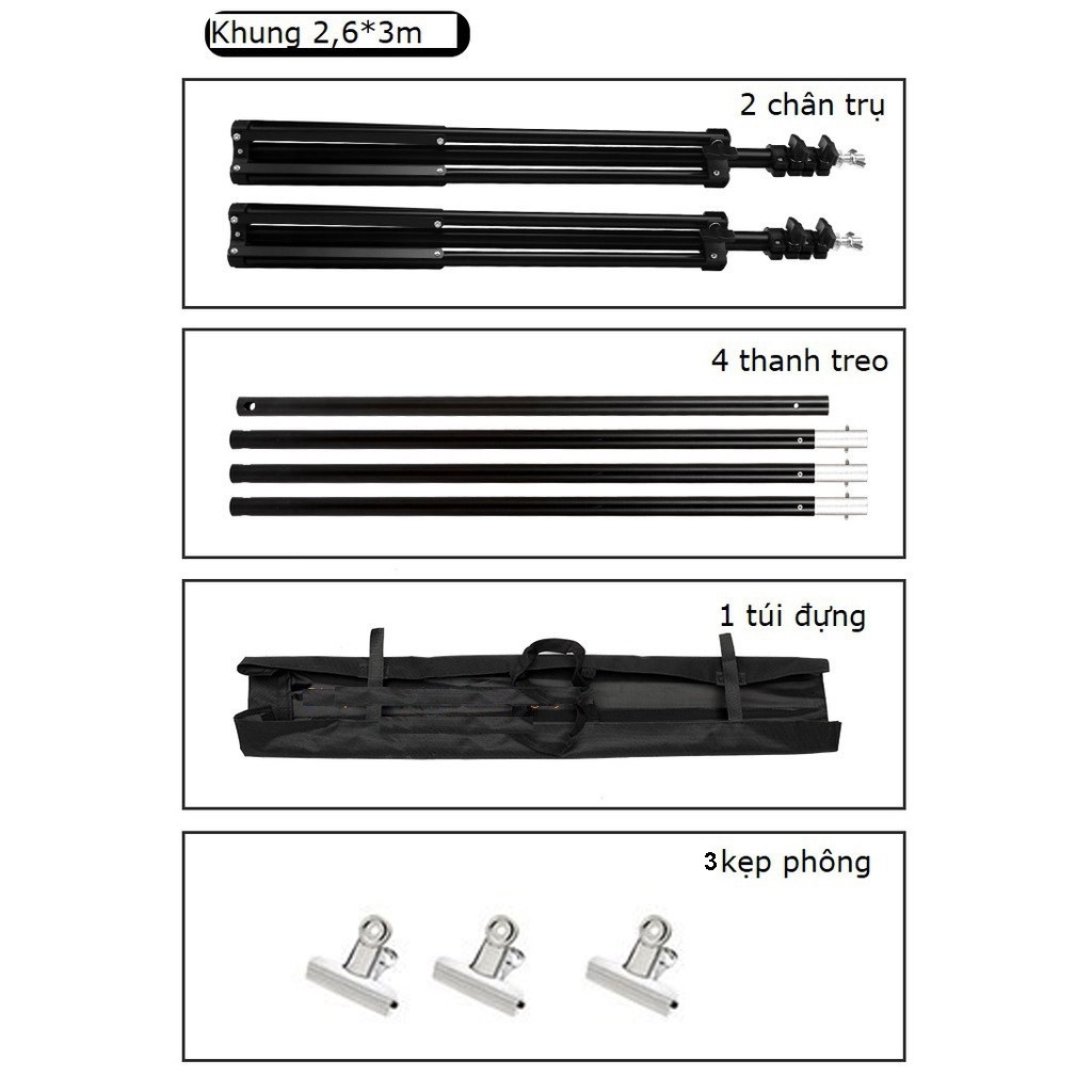 [HỎẢ TỐC KV HCM ] Khung giá treo phông nền chữ U KT 2,6*3m, 2m8x3m, 2mx3m ,,, (tặng kẹp, túi đựng )