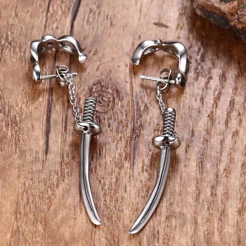 Khuyên Tai Hình Cây Kiếm Samurai Bằng Kim Loại Phong Cách Punk Vintage Thời Trang Chất Lượng Cao Cho Nam