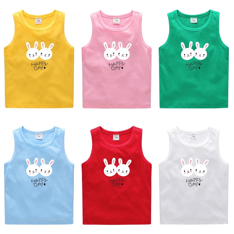 Áo ba lỗ bé gái, áo sát nách bé gái cotton hình thỏ từ 8-20 kg