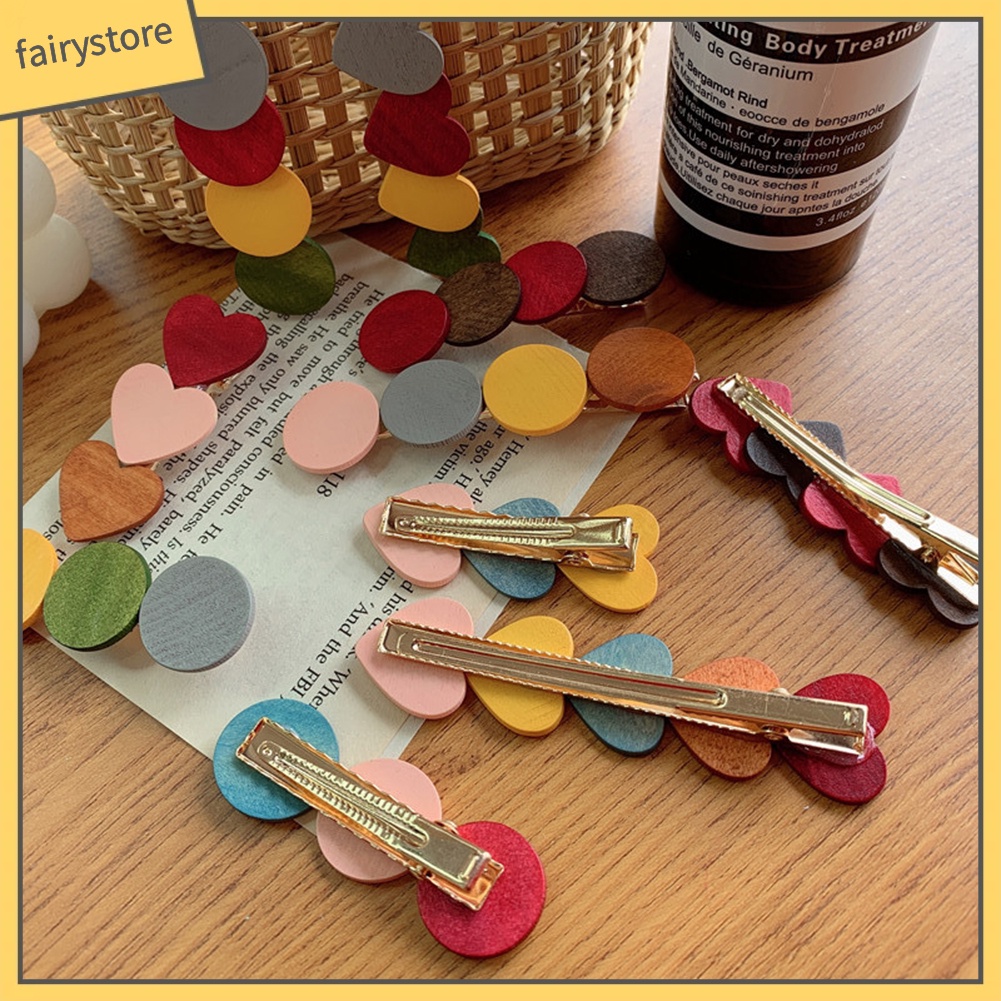 Kẹp Tóc Hình Tròn / Trái Tim Màu Sắc Ngọt Ngào Cho Nữ