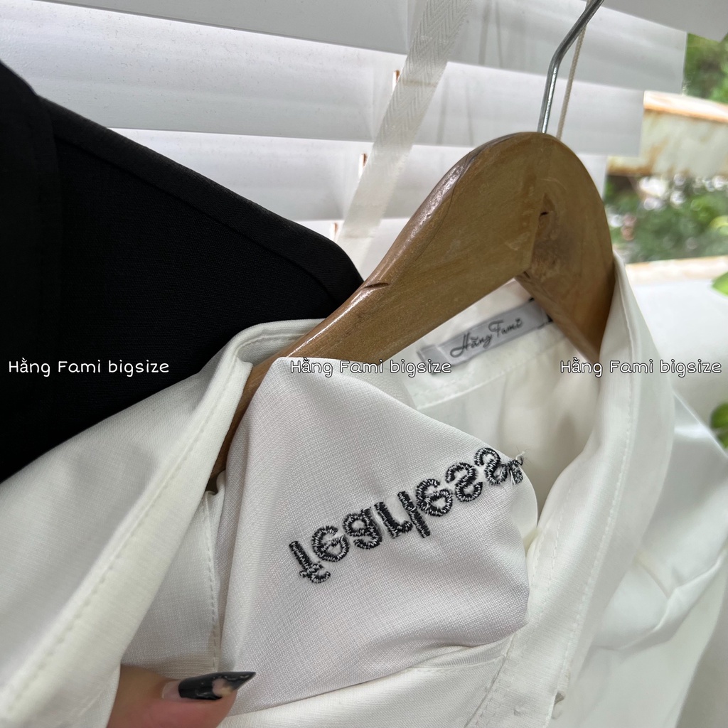 Áo sơ mi trơn dài tay nữ thêu chữ bigsize
