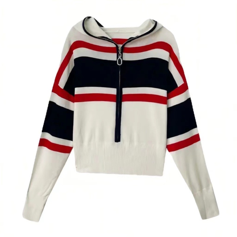 IELGY Áo sweater Dệt Kim Tay Dài Có Mũ Trùm Khóa Kéo Phối Màu Sắc Khối Dễ Phối Đồ Thời Trang Cho Nữ