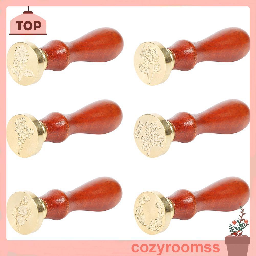 Sáp Retro Plant Pattern Sealing Wax Wooden Handle Wax Seal Stamps for Envelope