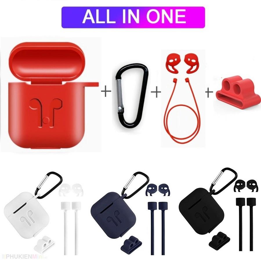 Bộ 5 món phụ kiện chống rớt Airpods gồm hộp silicon, móc khoá, dây nối, bao tai, đế xỏ đồng hồ cho tai nghe Airpods