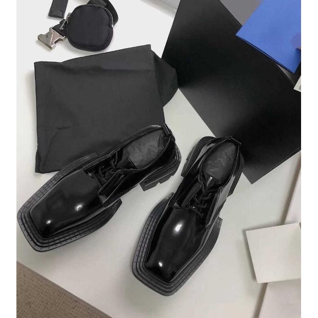 Giày Da Mũi Vuông Đế Dày Phong Cách Anh Quốc Thời Trang Cho Nữ