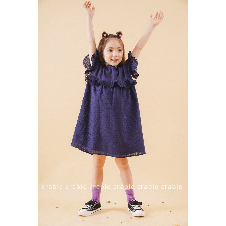 Đầm bé gái thiết kế phom suông bèo nhún ngực - Elsie Dress - Xanh Navy