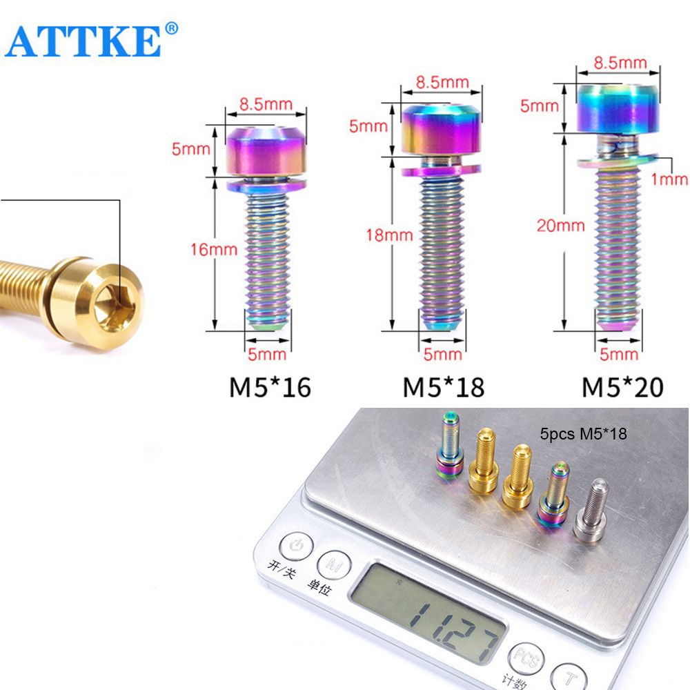 Ốc vít cố định pô tăng xe đạp 16mm / 18mm / 20mm M5 Tc4 bằng titan nhiều màu