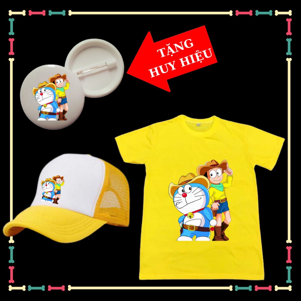 Combo Áo Mũ Doremon cho bé trai bé gái- Tặng ngay 1 HUY HIỆU Doremon dễ thương.