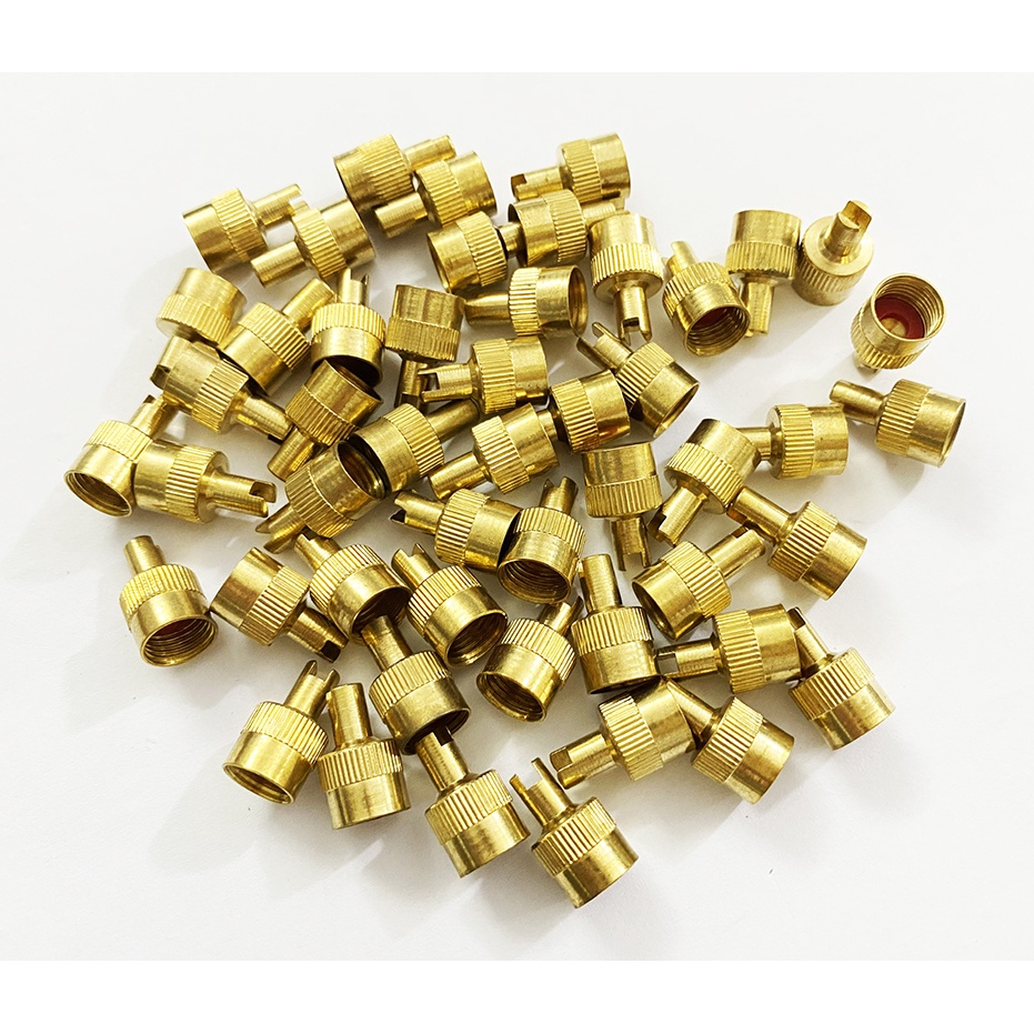 2 Cái Đầu Bịt Van bằng Đồng có rãnh dùng cho van ô tô, van xe máy, nắp van lốp, nắp chống bụi, xì hơi, nút bịt chân van