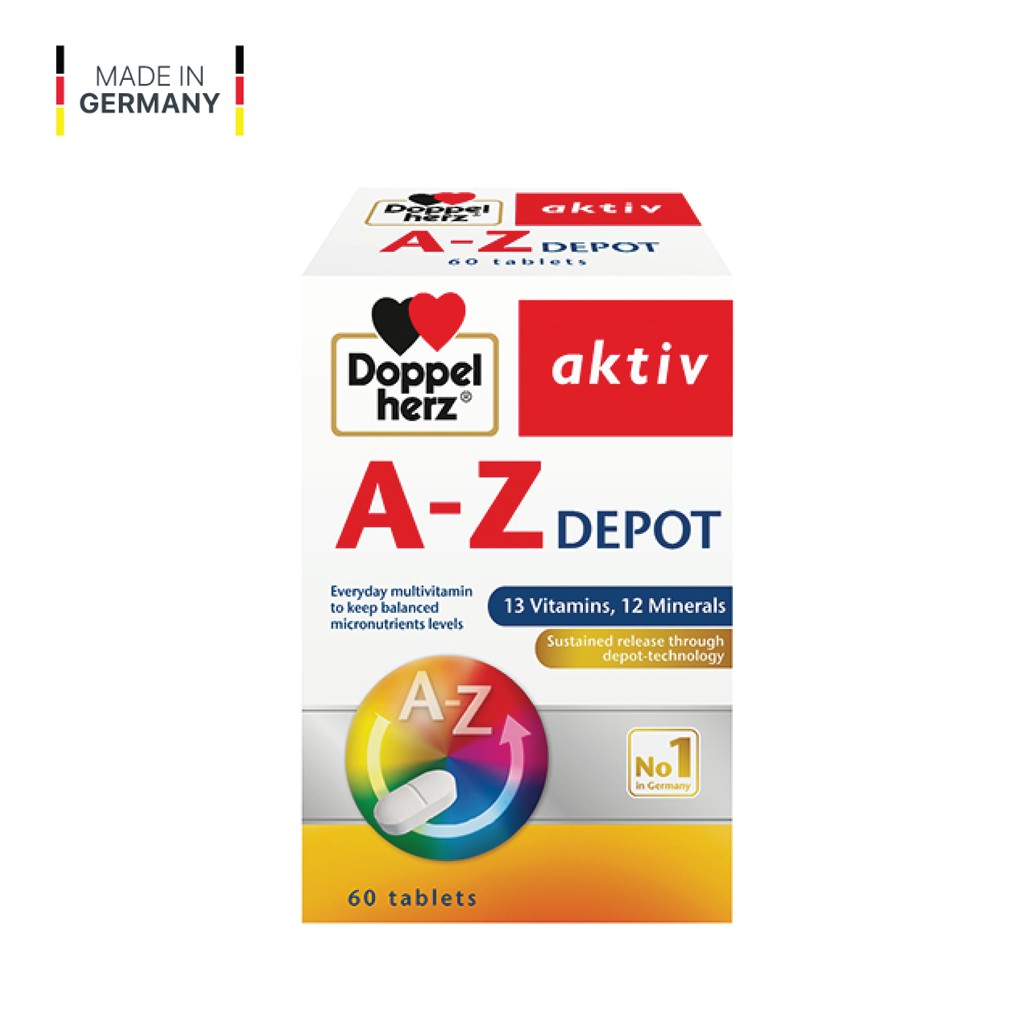 [TPCN Nhập Khẩu] Viên uống Vitamin tổng hợp tăng cường sức khỏe đề kháng Doppelherz Aktiv A-Z Depot (Hộp 60 viên)