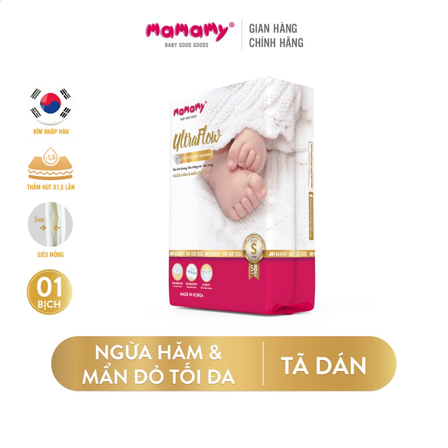 Tã dán ngừa hăm và mẩn đỏ tối đa Mamamy Nhập khẩu Hàn Quốc siêu mỏng, siêu thấm hút size S54/M46/L42/XL72