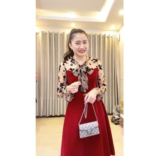 Đầm nhung cổ nơ K1