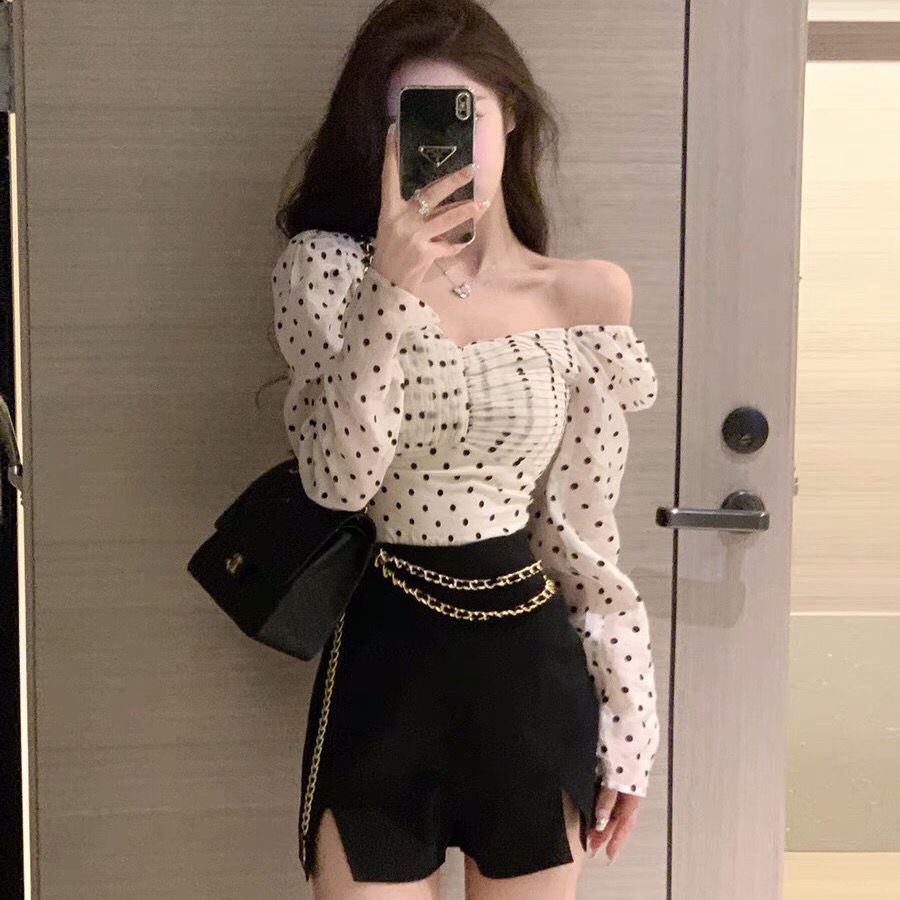 Bán Chạy!F &amp; X Áo Sơ Mi Dáng Ôm Họa Tiết Chấm Bi Phong Cách Cung Điện Thời Trang Dành Cho Nữ 2022