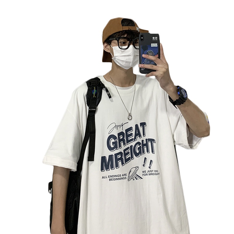 Áo thun tay ngắn cổ tròn dáng rộng in chữ phong cách Hàn Quốc size S-8XL cho nam