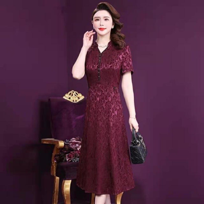 Váy đầm trung niên nữu mẫu mới 2021