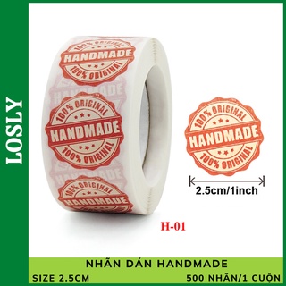 Cuộn 500 nhãn dán Handmade H01 - Sticker tem nhãn dùng trang trí, tem niêm phong, decal