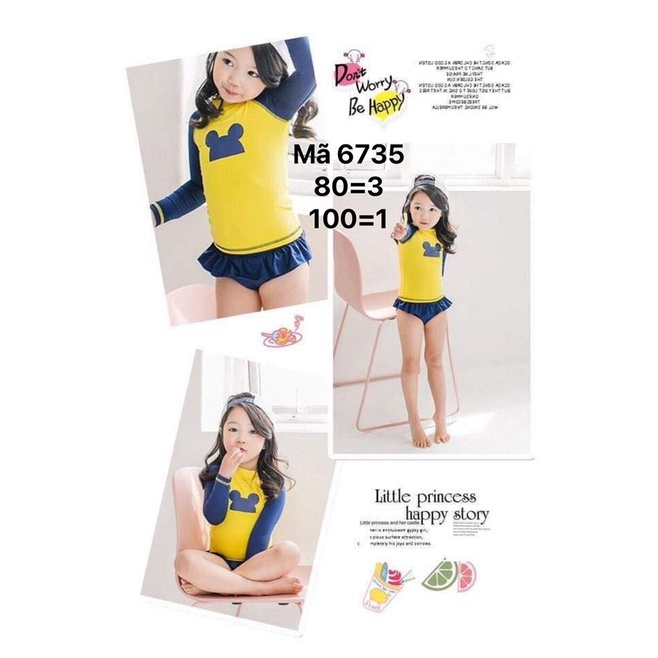 6735 Bộ bơi vàng xanh cao cấp cho bé gái