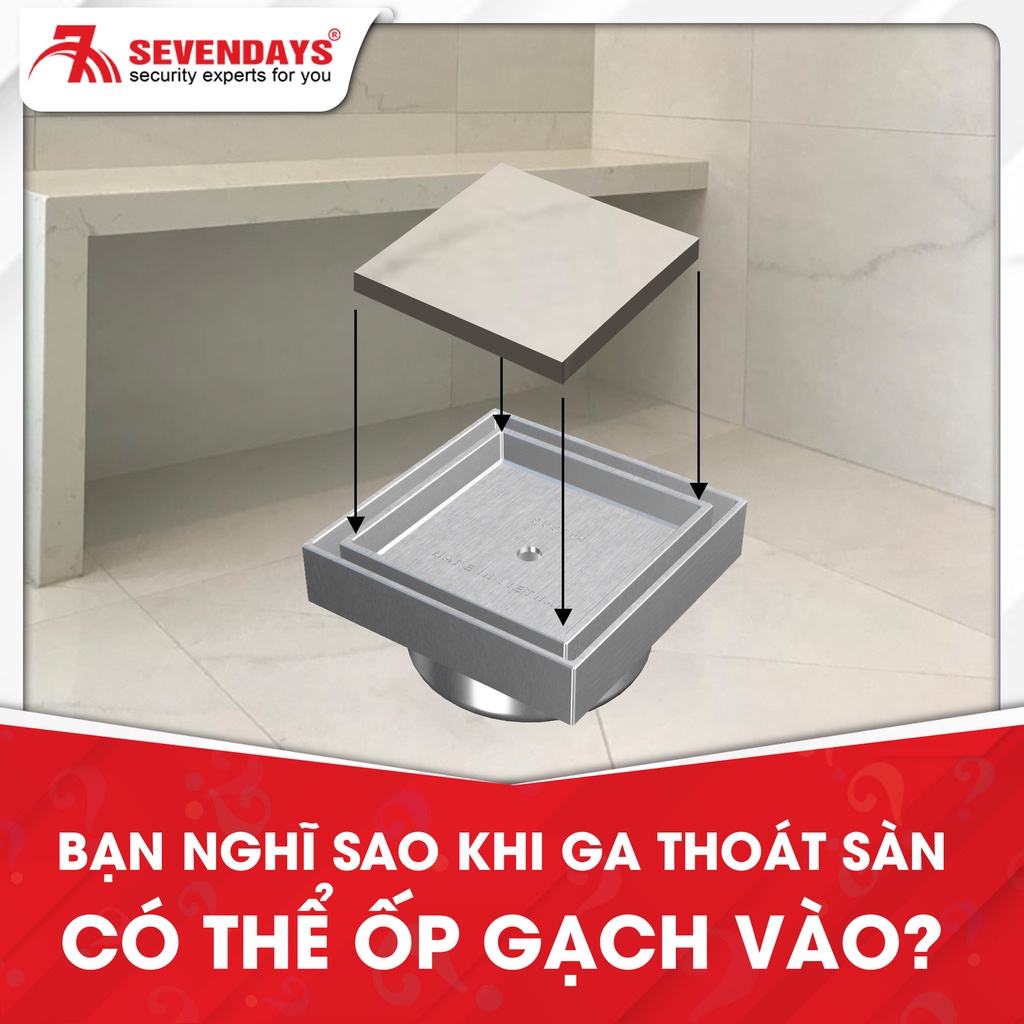 [BẢO HÀNH 10 NĂM] Phễu Thoát Sàn Ngăn Mùi SEVENDAYS Tàng Hình Mặt Vuông Size 10 mã SCV-10UM-X, SCV-10UL-X