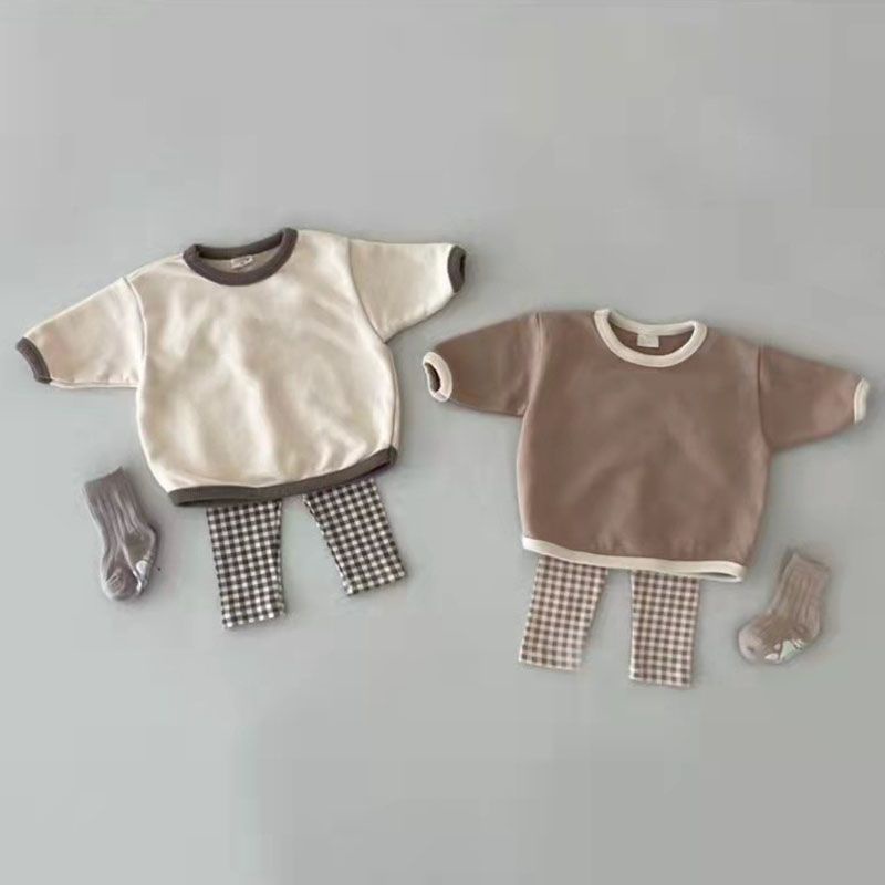 Bộ Áo sweater Tay Dài Phối Quần Dài Viền Màu Tương Phản Kiểu Hàn Quốc Thời Trang Xuân Thu Cho Bé
