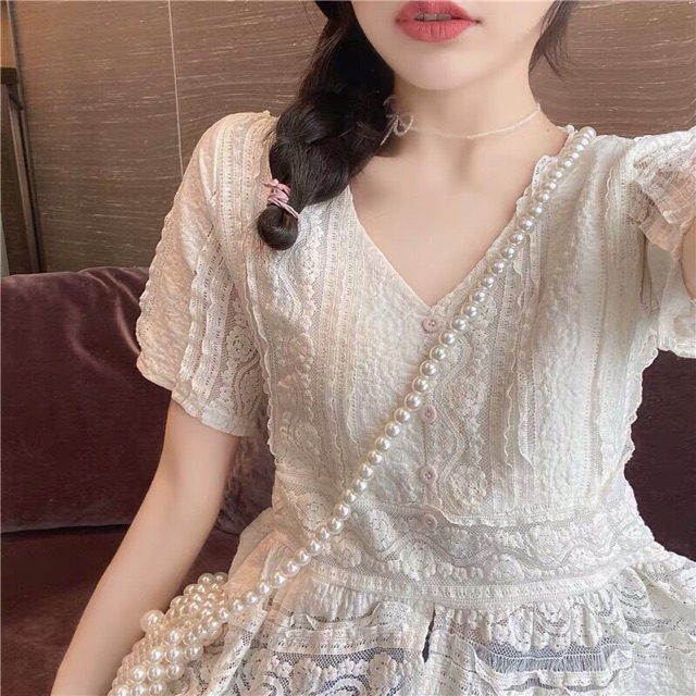 Áo ren cổ tim hàn quốc hàng có sẵn kèm ảnh thật