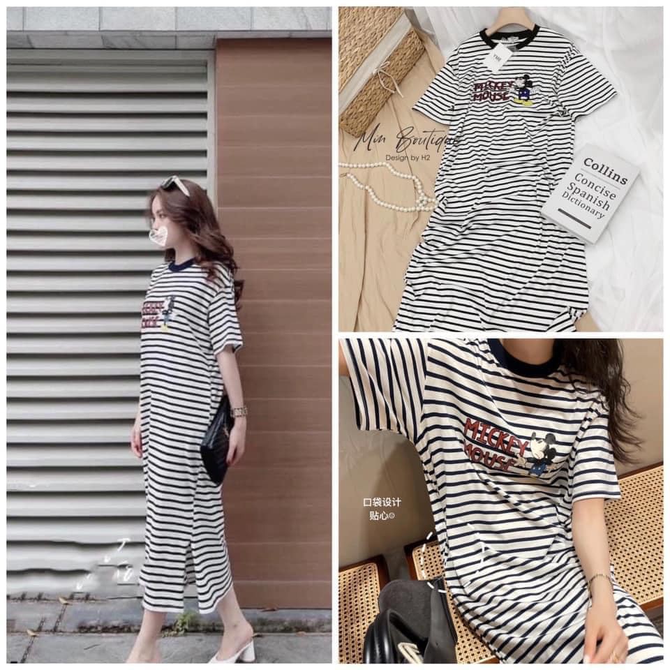 [Mã FAMAYWA2 giảm 10K đơn 50K] Váy Xuông Kẻ Mickey Mouse Chất Cotton 4 Chiều