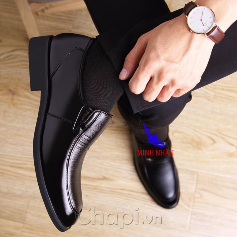 Giày tây nam da bò thật mũi bo tròn dành cho người trẻ, trung tuổi, cao niên Cổ điển Da Doanh Nhân xỏ nam O-3 MN