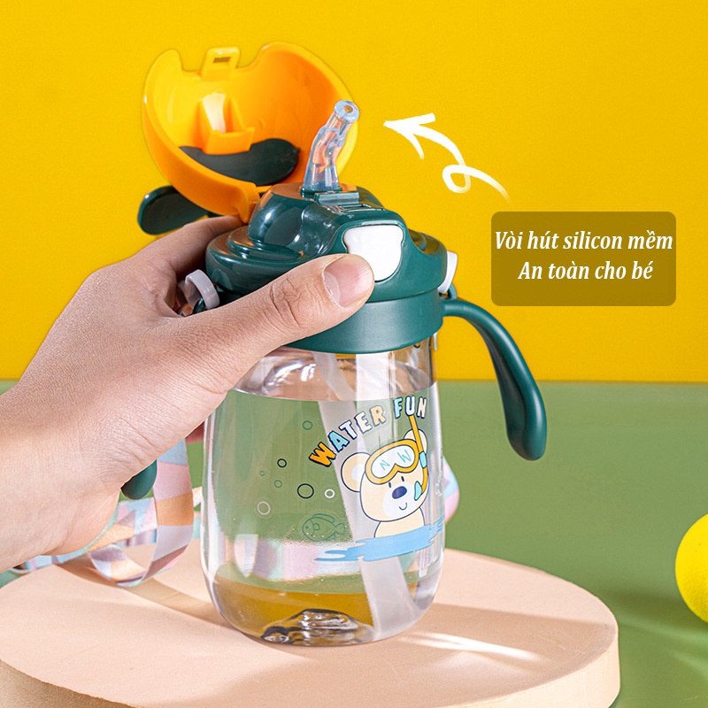 Bình uống nước có ống hút cho bé dung tích 350ml bình nước cho bé đi học siêu cute B16
