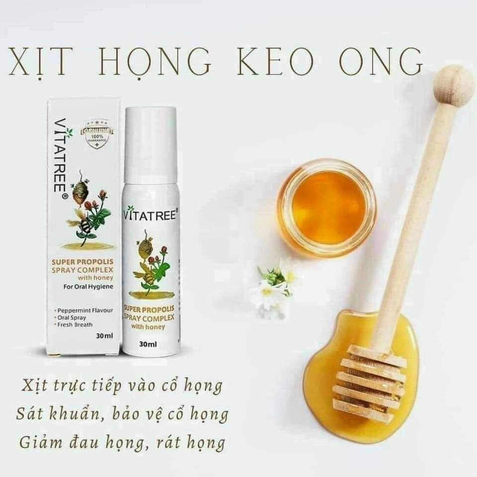 Xịt keo ong Vitatree Úc 30ml giúp giảm ho đau rát họng cho trẻ trên 2 tuổi