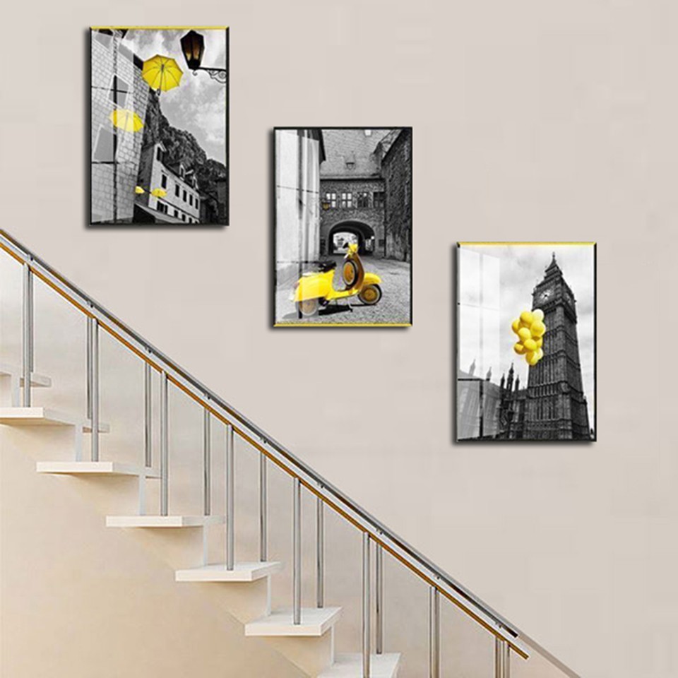 Tranh treo cầu thang, bộ 3 tấm tranh tráng gương trang trí cầu thang, giá rẻ tận xưởng, 10ly