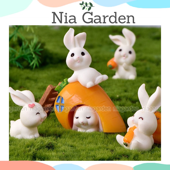 Tiểu cảnh trang trí chậu cây mô hình thỏ mini decor vườn terarium hồ cá Nia Garden N5