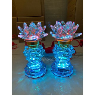 Đèn Thờ Sen Pha Lê Kiểu Dáng Trái Thông PL02 (1 cặp)