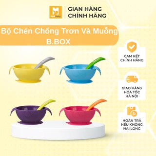 Bộ chén chống trơn và muỗng B.BOX cho bé tập ăn dặm nhiều màu sắc - Herbaby