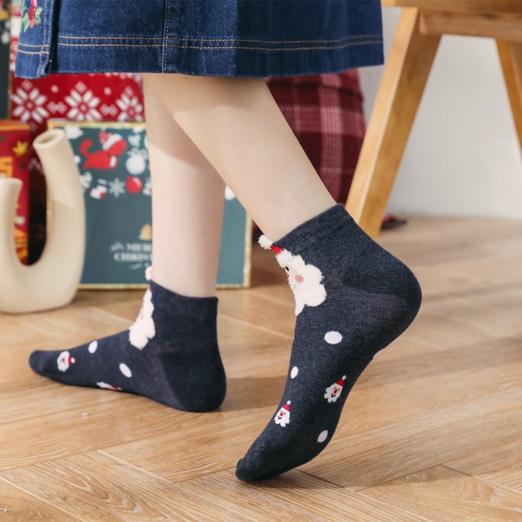 Set 4 vớ cổ thấp chất liệu cotton họa tiết giáng sinh dễ thương