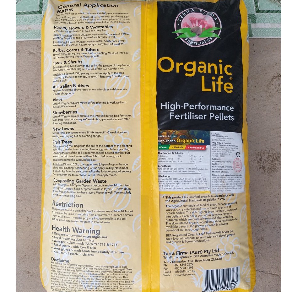 (1kg) Phân Hữu Cơ Dynamic Úc Organic Life, 100% Organic cho rau màu, hoa kiểng (hữu cơ cá và thực vật)