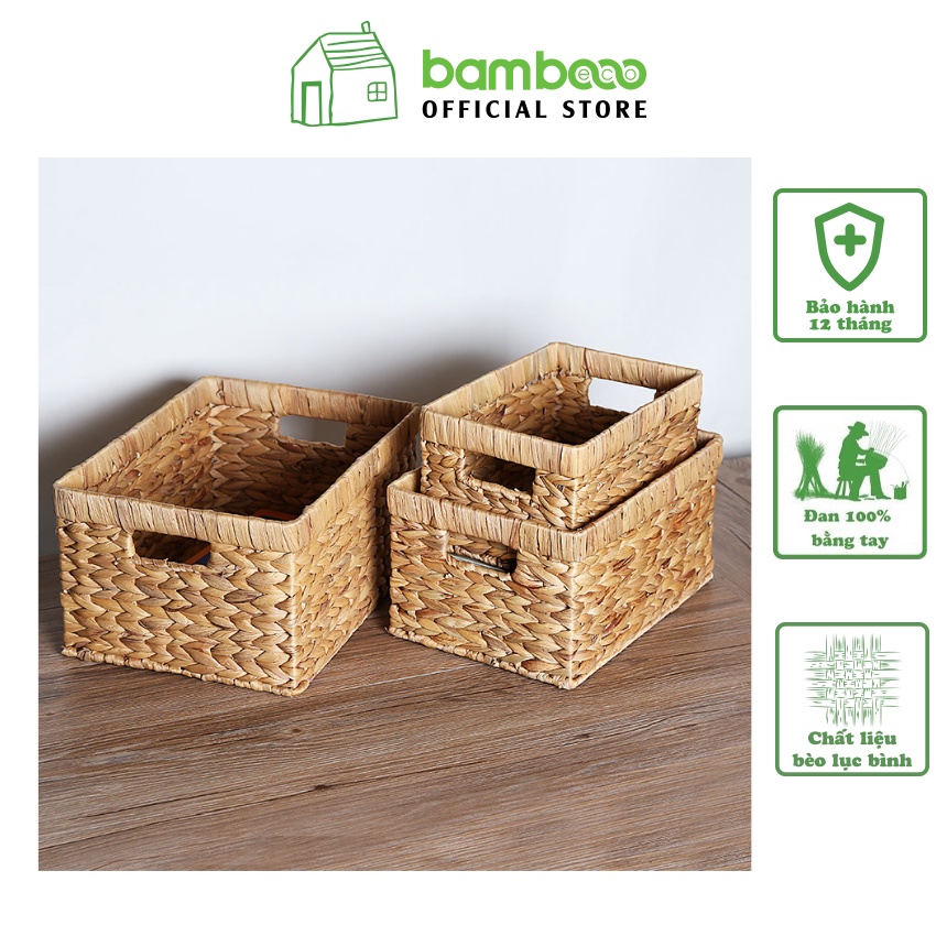 Giỏ bèo lục bình chữ nhật BAMBOOO ECO đựng đồ đa năng trang trí decor