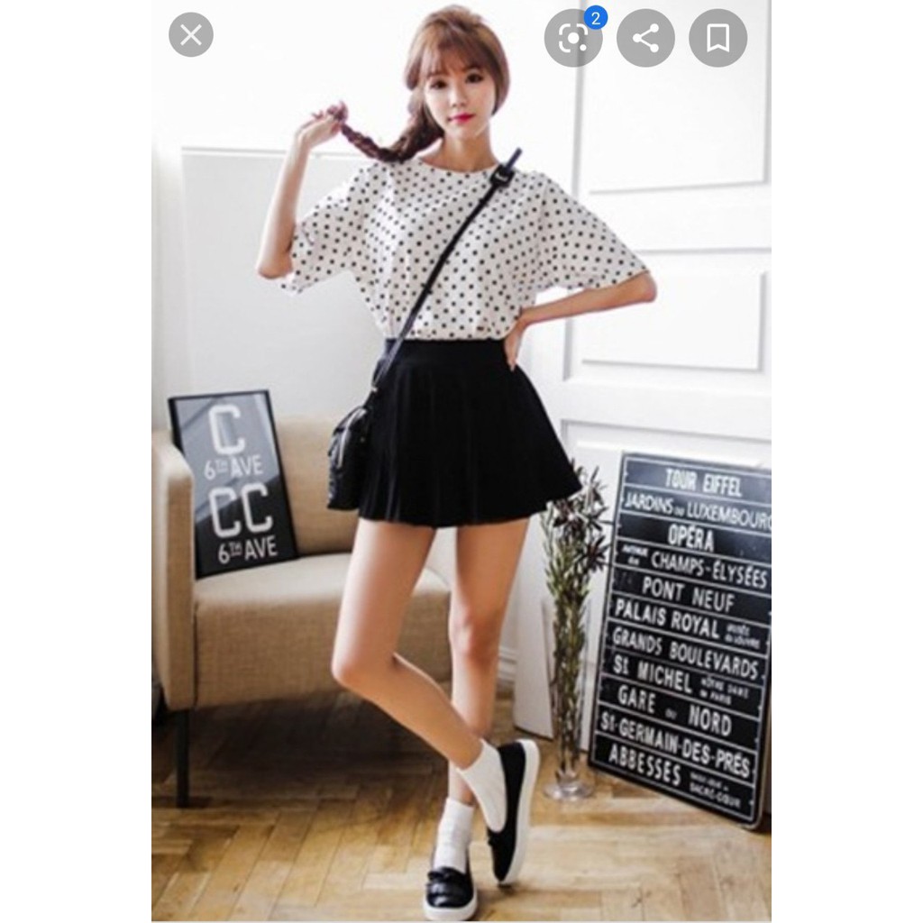 Chân Váy Đen Xếp Ly Cạp Cao Có Quần Bảo Hộ Free Size Dưới 48kg | BigBuy360 - bigbuy360.vn