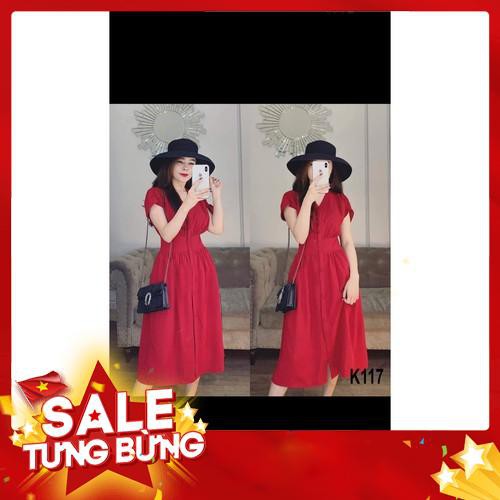 ĐẦM ĐỎ EO THUN THIẾT KẾ K117 - SAM STORE (Hàng may thiết kế ,ảnh thật shop tự chụp)