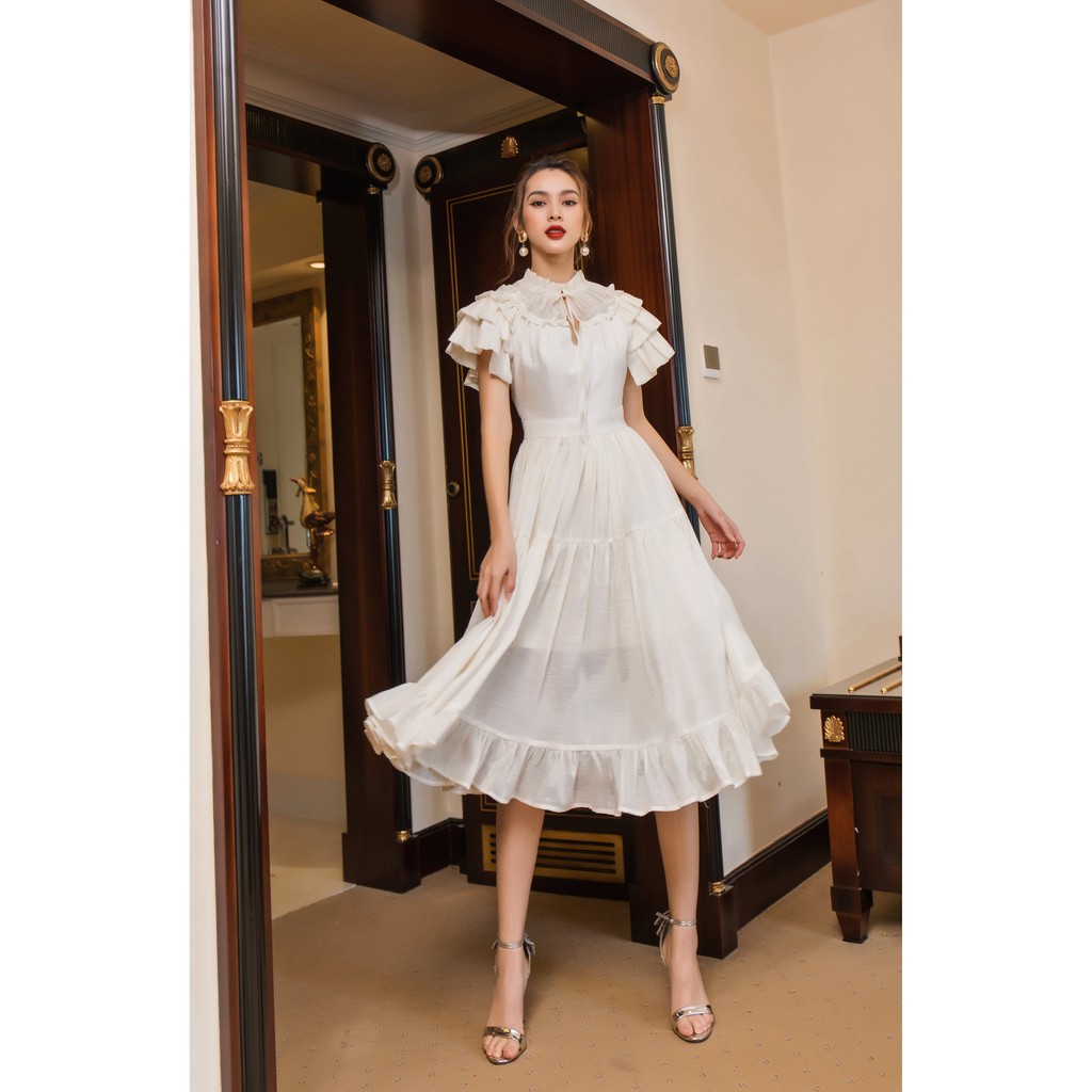 [Mã SKAMSALEP6 giảm 10% tối đa 100K đơn 150K] SÒ VINTAGE - AROMI Đầm xoè tay cánh tiên bèo cổ | BigBuy360 - bigbuy360.vn