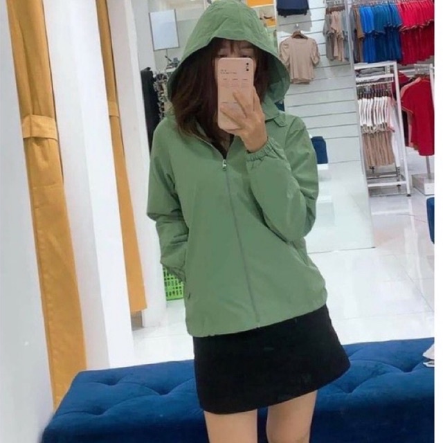 Áo Gió Nữ Chống Nước 2 Lớp Lót Lưới Gió Tráng Bạc Áo Khoác Ngoài