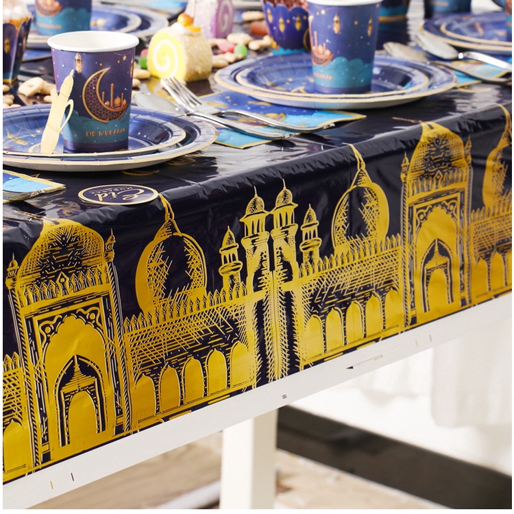 Bộ Dụng Cụ Bàn Ăn Bằng Giấy Màu Tím Dùng Một Lần Trang Trí Tiệc Mubarak Ramadan