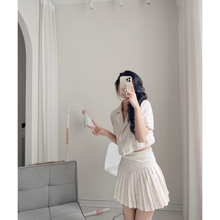 Set cúc bọc croptop + cv xếp li nhỏ by Samhyewear