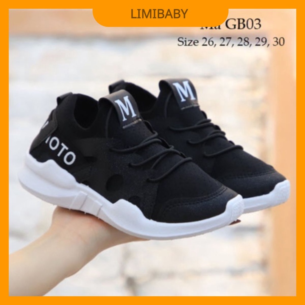 Giày thể thao đen bé trai siêu nhẹ kháng khuẩn Quảng Châu Cao cấp LIMIBABY Giày dép trẻ em đi học 3, 4, 5 tuổi GB03