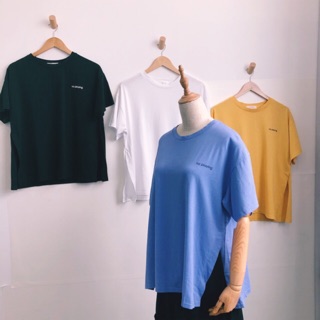 Áo thun cotton form rộng xẻ tà [Ảnh thật] chuẩn xuất Hàn Quốc