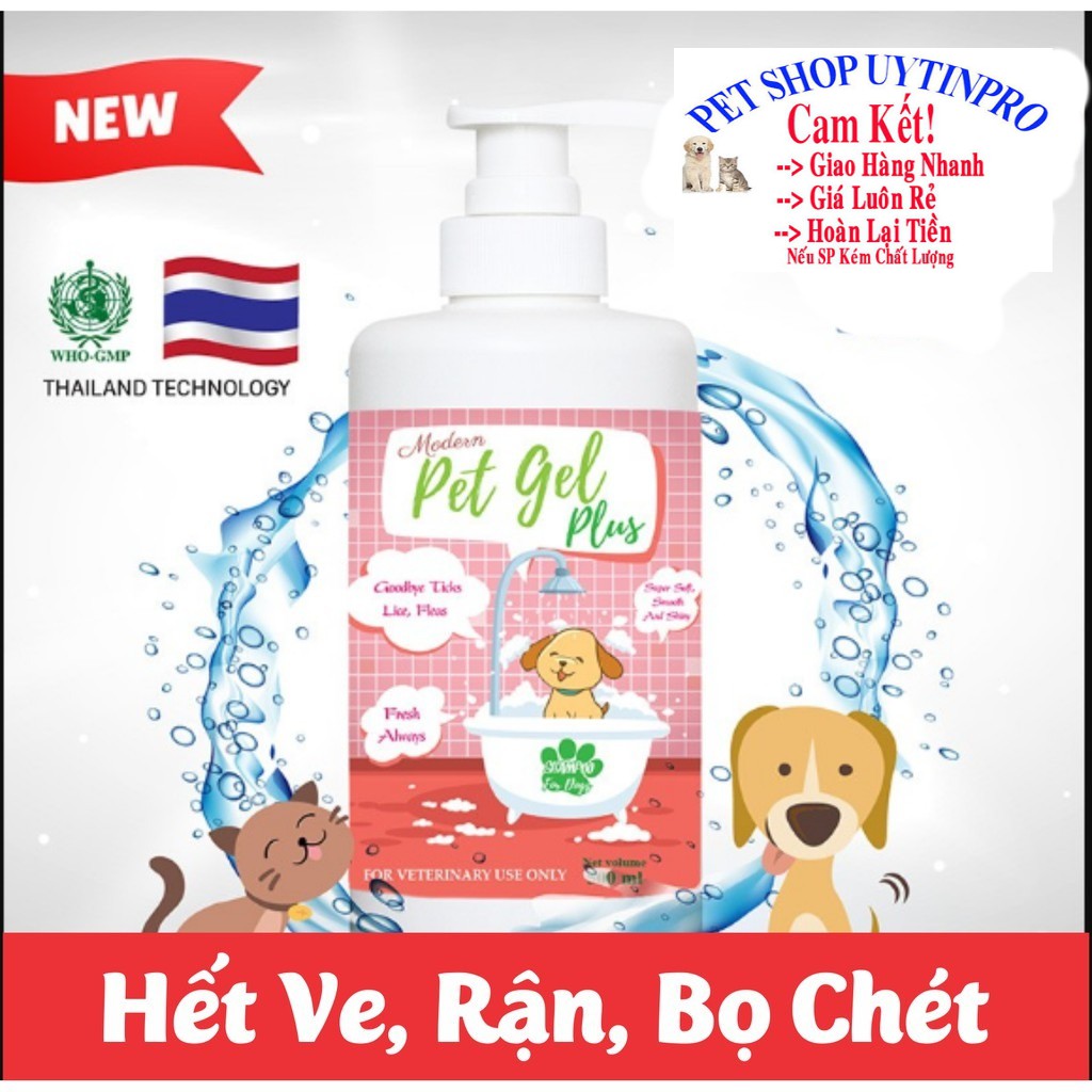 SỮA TẮM TRỊ VE RẬN BỌ CHÉT CHO THÚ CƯNG CHÓ MÈO Pet Gel Plus Chai 500ml Thương hiệu Thái Lan