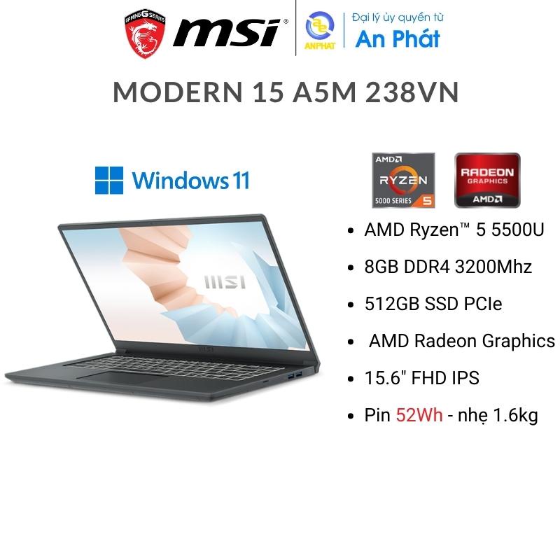 [Mã ELBAU7 giảm 7%] Laptop MSI Modern 15 A5M 238VN (Ryzen 5-5500U+ 15.6 inch FHD )