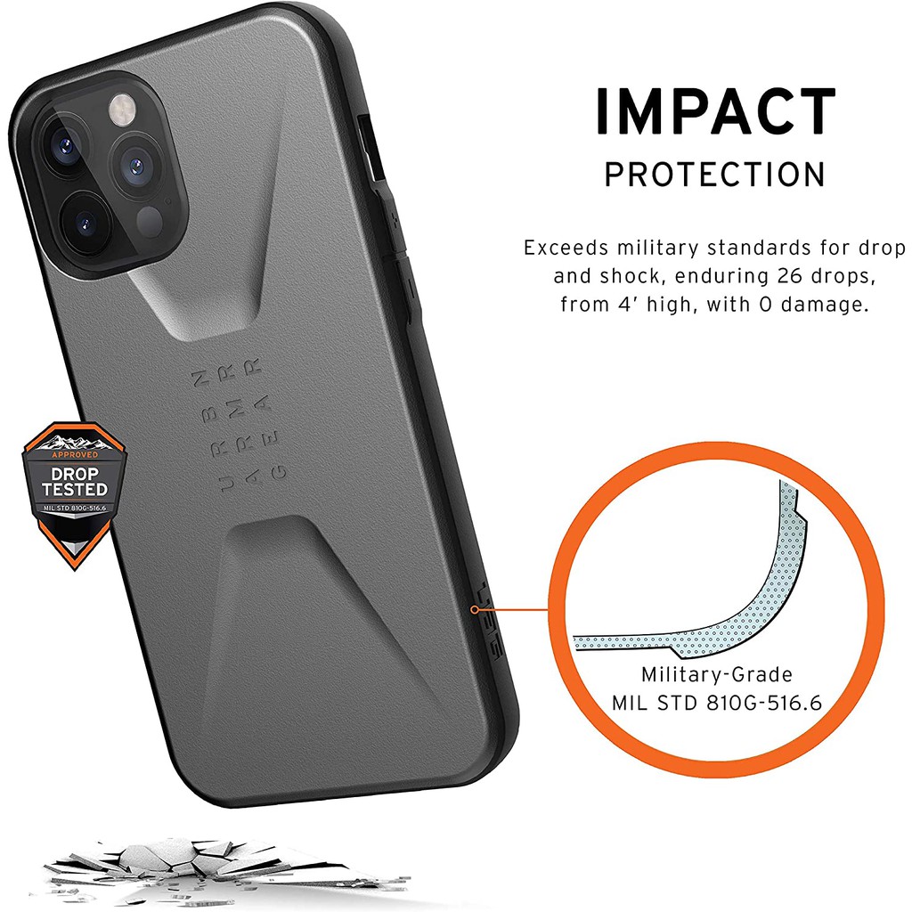 UAG Civilian Series Phone Ốp lưng iphone 12 Pro Max / 12 Pro / 12 / 12 Mini Protective Cover with Sleek Ultra-Thin Military Drop Tested Ốp lưng iphone Casing - Silver