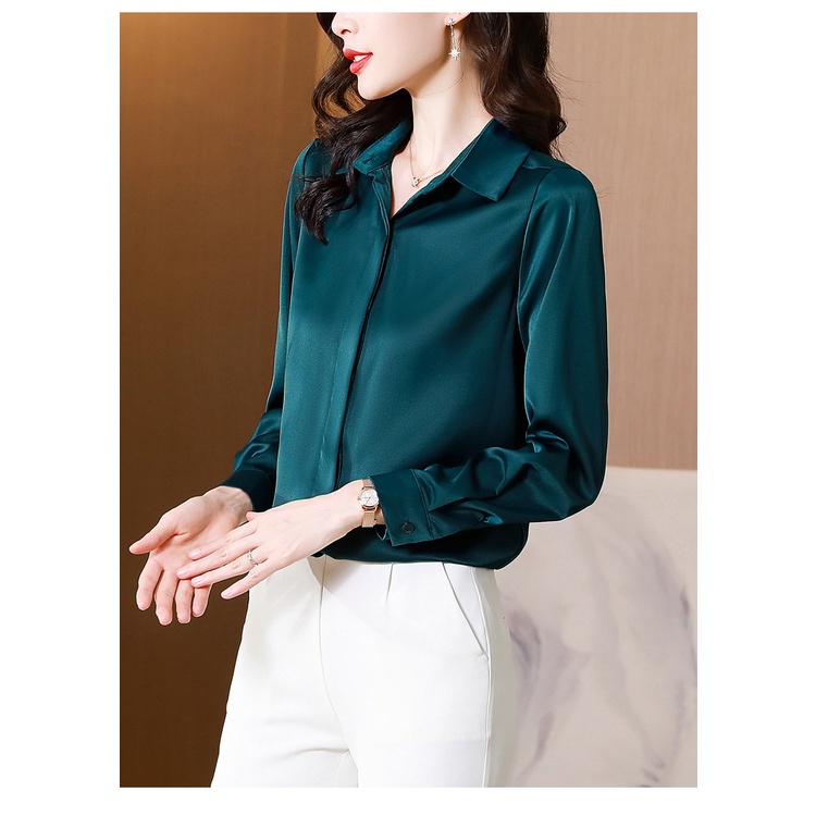 Áo Sơ Mi Nữ Công Sở Màu Xanh Lá Cổ Đức CHIPY Kiểu Hàn Quốc Vintage Ulzzang Form Rộng Dài Tay Đẹp Chất Lụa Cao Cấp A2X | BigBuy360 - bigbuy360.vn