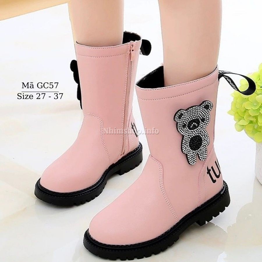 Giày bốt cổ cao cho bé gái 3 - 12 tuổi màu hồng khóa kéo điệu đà và duyên dáng phong cách Hàn Quốc GC57